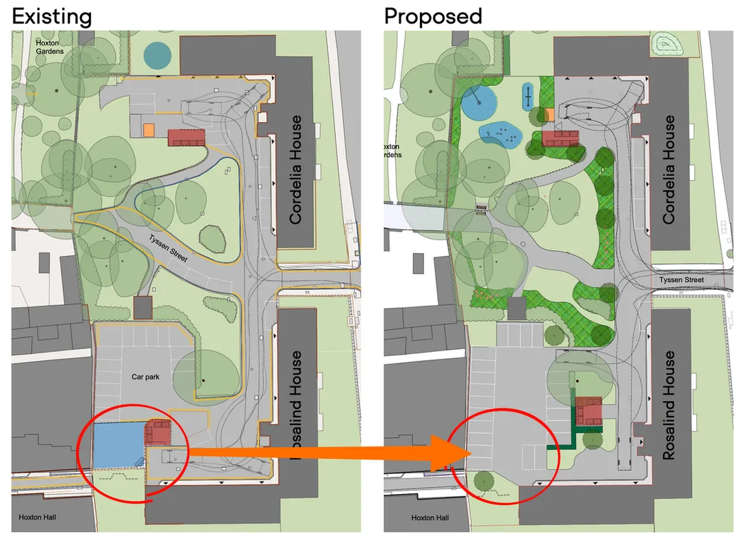 Existing and Planned changes to Tyssen Street behind Hoxton Trust Community Garden
