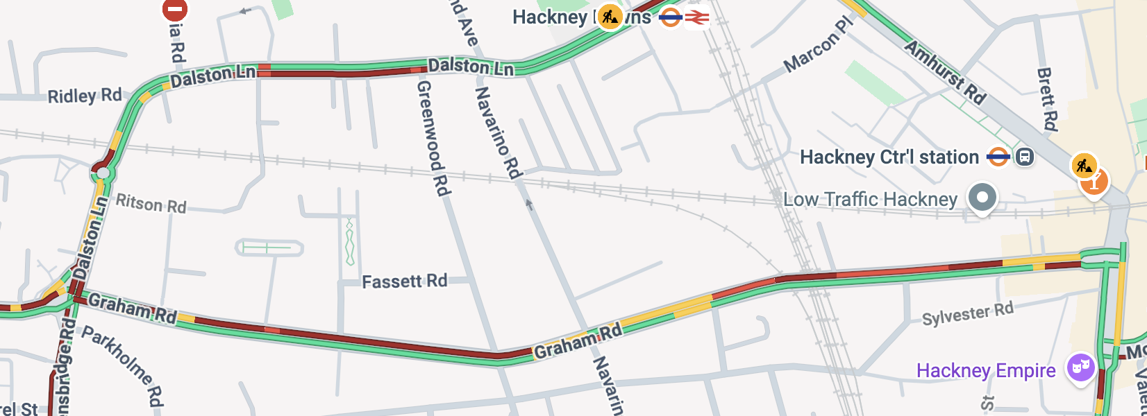 Hackney Central showing Greenwood and Navarino Roads